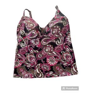 Lands End Tankini Top Womens Size 8 DD Built in Bra, Black Purple